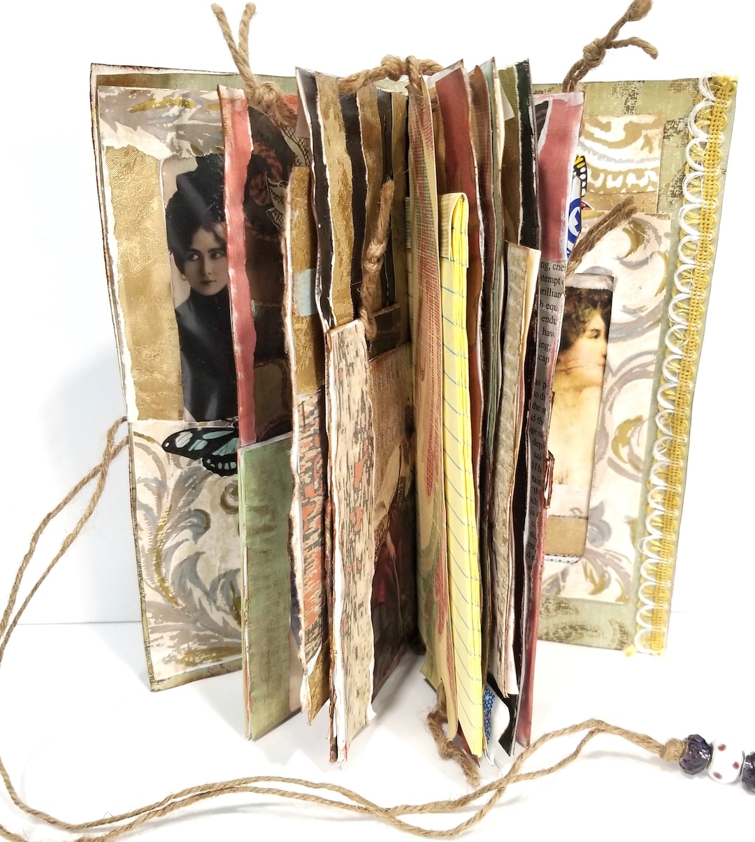 Handmade Journal - Vintage Ladies Mixed Media Art Book - Artisan ...
