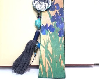 Decoupaged Bookmark - Japanese Iris Design Handmade Bookmark - Reader Gift -  Bookmarks for Women