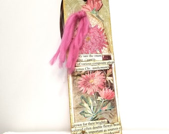 Chrysanthemum Bookmark - Flower Collage Art Bookmark - Gift for Book Lovers - Reader Gift