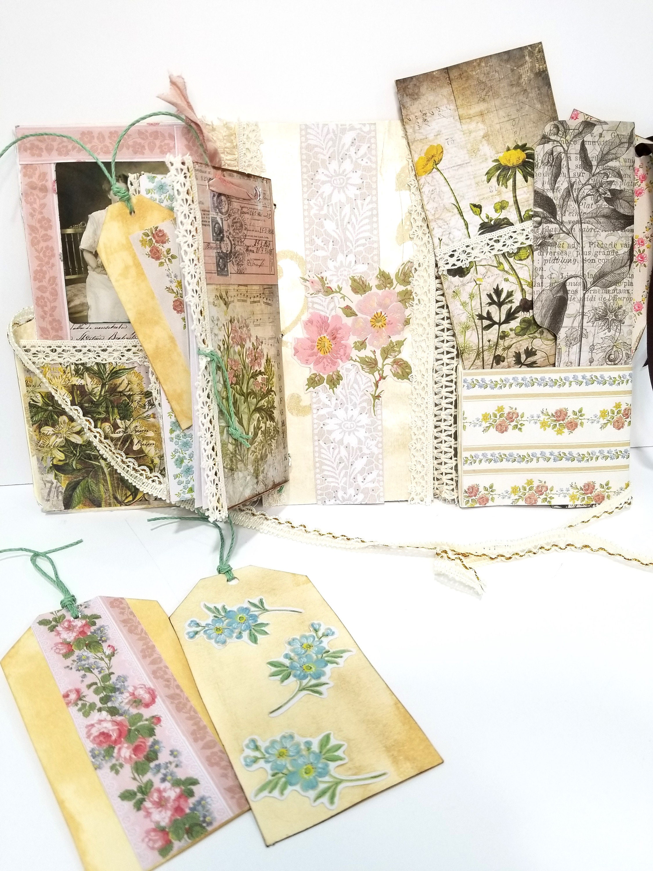 Victorian Floral Junk Journal Folio With Pockets and Tags Handmade Tri ...