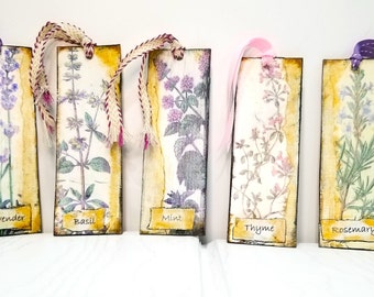 Botanical Herbs Bookmarks Gift Set of Five - Gifts for Book Club - Gifts for Readers - Bookmarks for Book Lovers Five Different Designs