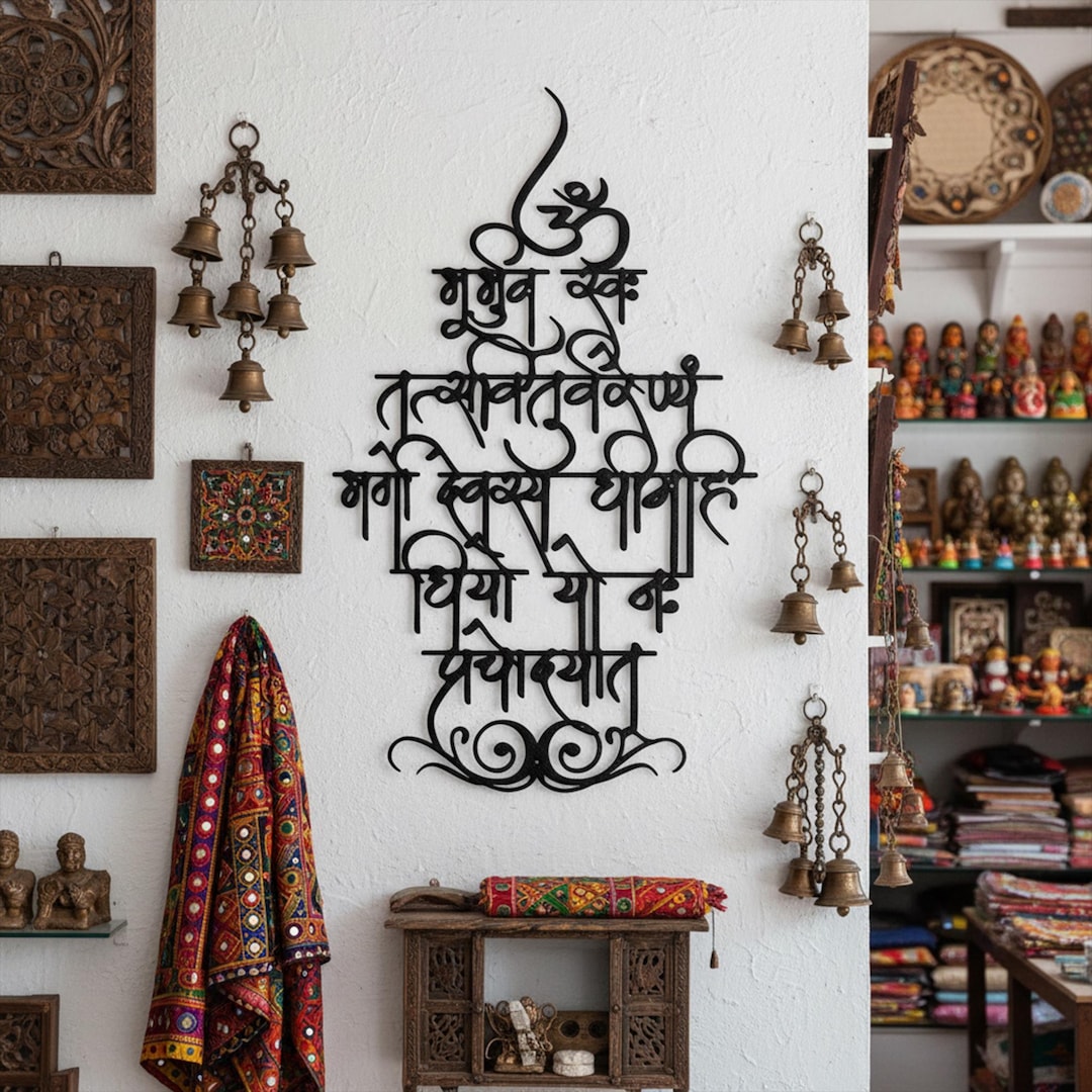 Gayatri Mantra Metal Wall Art, Spiritual Decor, Sanskrit Prayer Sign ...