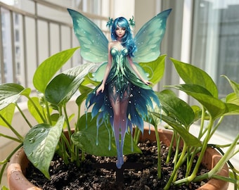 Magical Fairy Garden Stake, Green Fairy Metal Stake, Flower Pot Garden Decor, Garden Decor, Fairy Outdoor Garden Art, Garden & Fence Decor