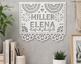 Personalized Mexican Papel Picado Metal Name Sign, Style Options Fiesta Cutout Banner Custom Wall Art For Party Home Boho Wall Decor