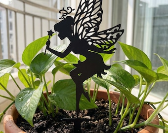 Fairy With Wand Garden Stake, Outdoor Fantasy Decor, Cute Fairy Lawn Stake, Fairy Outdoor Garden Art, Garden & Fence Metal Decor