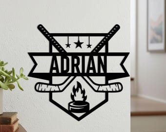 Personalized Ice Hockey Player Metal Wall Sign, Custom Name Jersey Athlete Style Options Bedroom Locker Room Sports Wall Decor, Man Cave Art