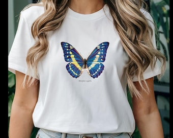 Camiseta unisex de manga corta con estampado litográfico de mariposa vintage Morpho Crypris