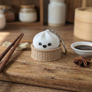 Custom Face Bao Bun Fidget Clicker-sleutelhanger • Stille of klikkende schakelaar • Kawaii-knoedelbureauhuisdier • Gepersonaliseerd dimsumcadeau