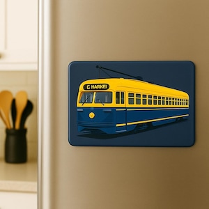 Vintage San Francisco Street Car Magnet, Retro Decor for Home, Fridge Magnet, Gift for Tram Enthusiasts, Travel Souvenir, Train Lover&#39;s Gift