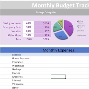 Printable Monthly Budget Tracker: Editable Excel Spreadsheet (Digital Download)
