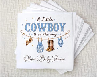 Little Cowboy Baby Shower Napkins, Personalized Western Baby Shower Decor, Cowboy Baby Boy Napkins, Rodeo Baby Shower