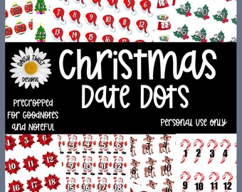 Christmas PRECROPPED Date Dots! Precropped for GoodNotes and Noteful!