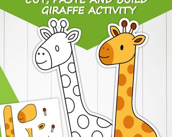 Giraffe Handwerk Aktivität druckbare, Ausschneiden, Einfügen, Farbe (Digitaler Download PDF)