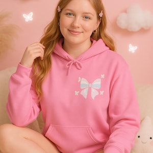 Pastel Bow Hoodie for Cozy Days, Unisex Fashion, Bow hoodie, Pink bow hoodie, Coquette bow sweatshirt, Girly bow hoodie, Bow sweatshirt