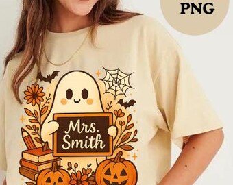 Floral Teacher Halloween PNG, Retro Funny Teacher PNG, Trick or Teach Sublimation, Cute Spooky Ghost PNG, Fall Teacher Digital Design