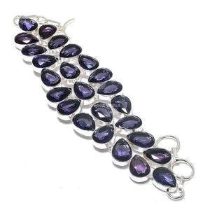 Faceted Amethyst Bracelet, Pear Shape Stones, 925 Sterling Silver Toggle Bracelet, February Birthstone Jewelry
