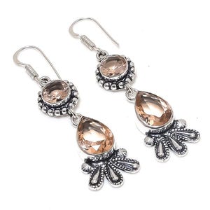 Faceted Morganite Earrings, Pear Shape Gemstones, 925 Sterling Silver Hook Earring, Gift For Women