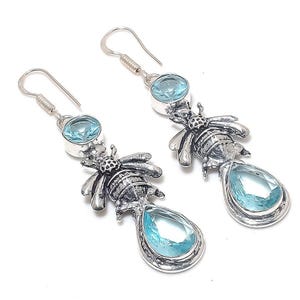 Faceted Swiss Blue Topaz Dangle Earrings, 925 Sterling Silver, December Birthstone Jewelry, Pear Shape Stone Earrings, Black Friday Present
