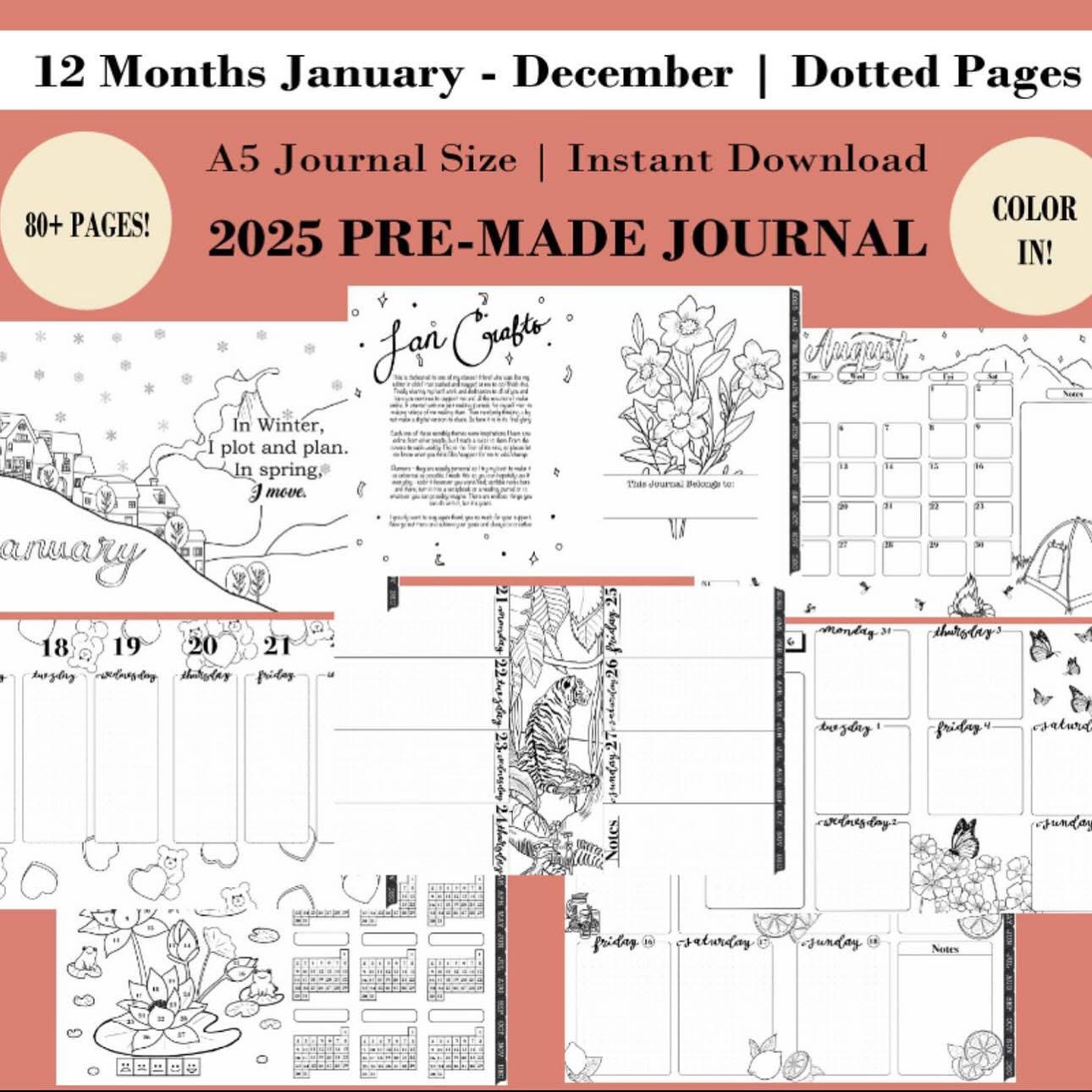 Planificador digital predibujado 2025 A5 | 80+ páginas | Descarga instantánea, imprimible y compatible con GoodNotes
