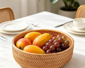 Handwoven Vietnamese Rattan Basket Set, Rustic Boho Home Decor, 3 Sizes