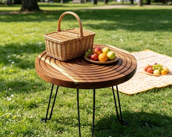 Personligt bärbart sidobord i akacieträ | Soffbord för utomhuspicknick och camping