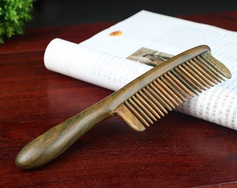 Personalized Green Sandalwood Comb, Natural Hair Care Tool, Gift for Women