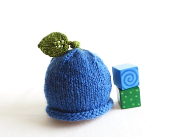 Blueberry Hat - Soft Hand Knit - Baby size - Ready to Ship - Free domestic shipping