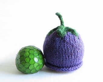 Eggplant Grape Plum Hat - Soft Hand Knit - Baby size - Ready to Ship