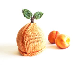 Peach Hat - Soft Hand Knit - Baby size - Made to Order