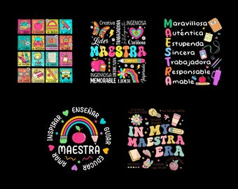 Retro Maestra Bundle Png, Spanish Teacher Bundle, Maestra Back To School Png, Bright doodle Teacher Life Png, Teacher Appreciation Gift