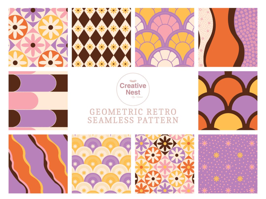 Retro 70s Groovy Vintage Boho Floral Abstract Geometric Printable ...
