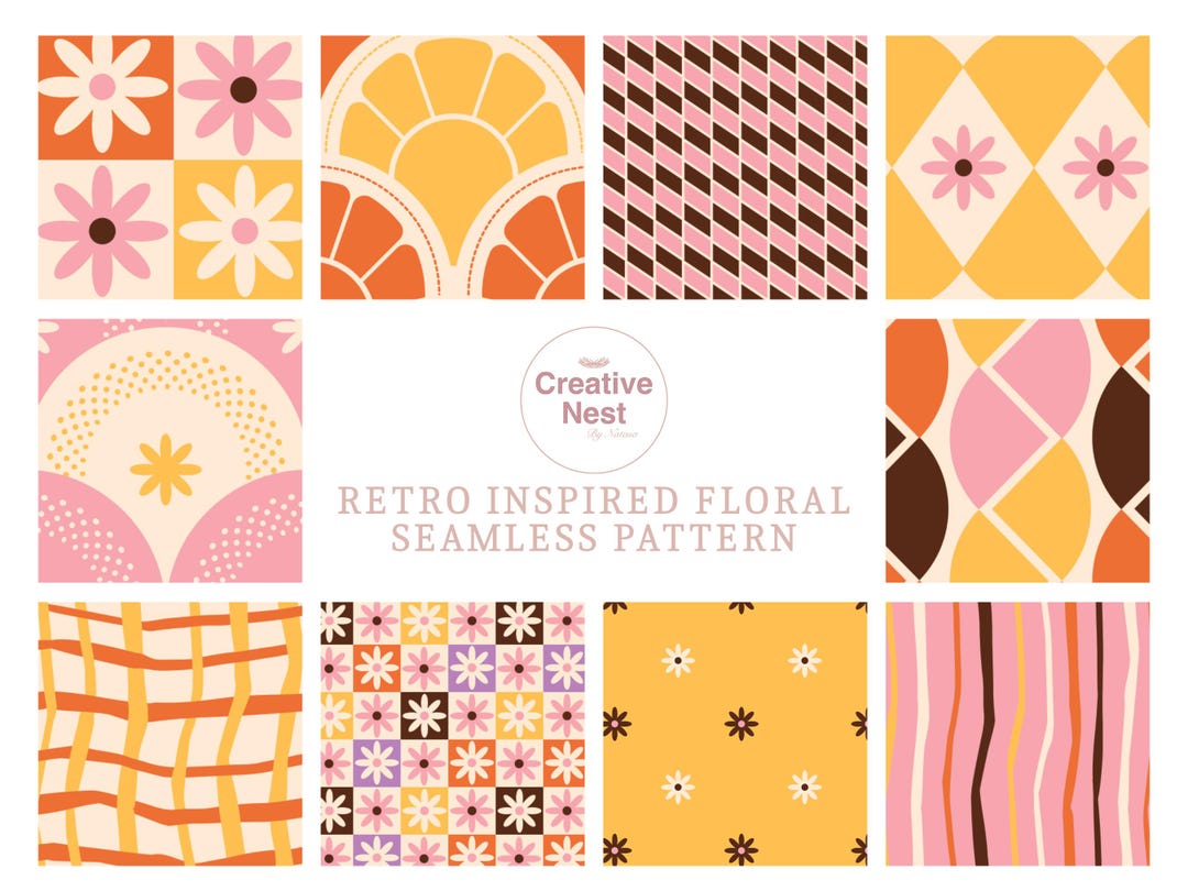 Retro Floral Seamless Pattern Bundle - Etsy
