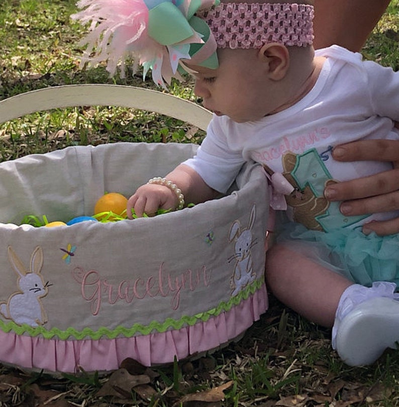 2 Personalized Easter Baskets and Liners Choose your Trim Etsy