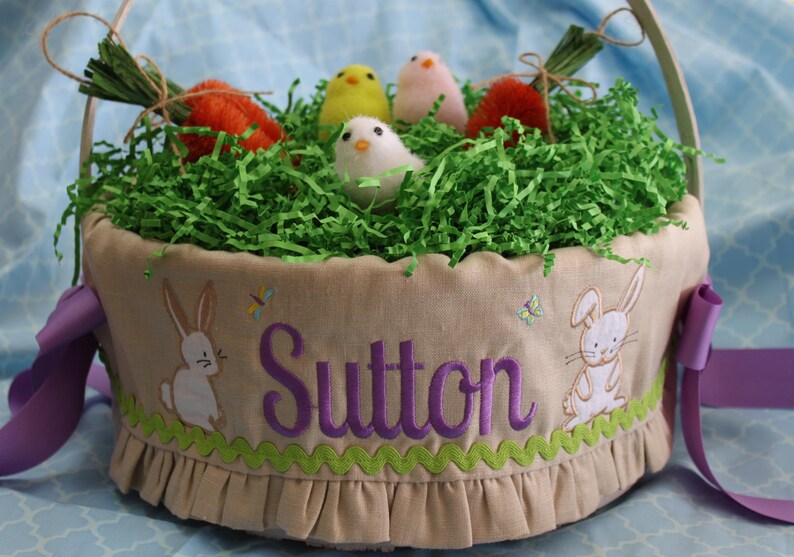 2 Personalized Easter Baskets and Liners Choose your Trim Etsy