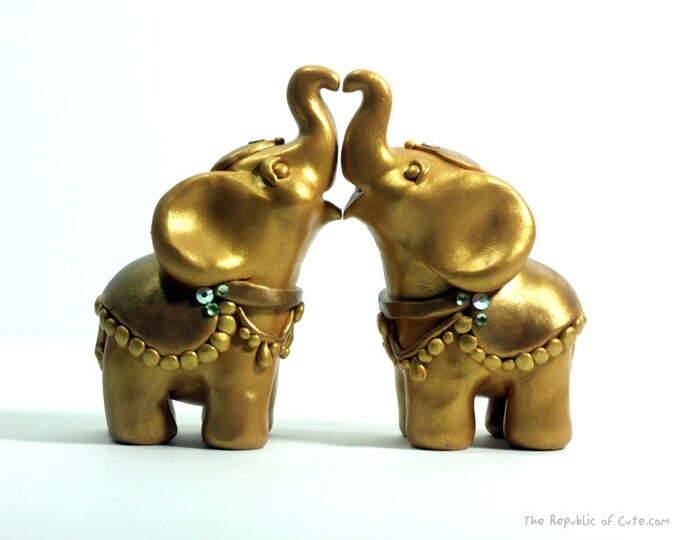 Gold Elephant Wedding Cake Toppers Decorated Indian Etsy