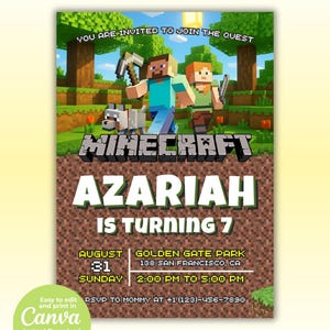 Pixel Block Gamer Birthday Invitation: Editable Canva Template (Digital Download)