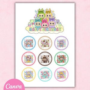 Labubu Cake and Cupcake Toppers | Printable Birthday Decorations | Digital Download | Cute Pop Mart Inspired Party Decor
