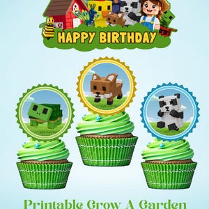 Grow A Garden Cake and Cupcake Toppers | Printable Birthday Decorations | Digital Download | Party Decor for Kids