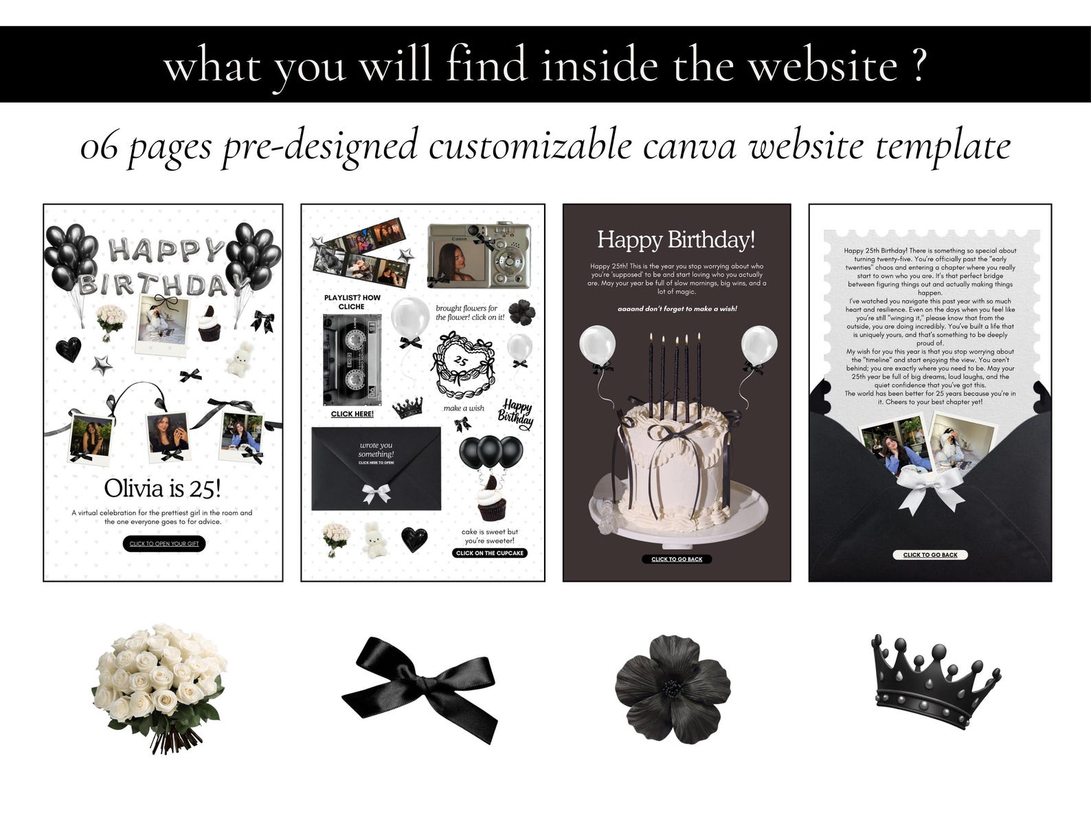Interactive Birthday Website Template, Canva Digital Scrapbook
