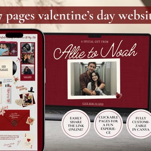 May include: A digital Valentine's Day website design shown on a phone and laptop. The website features photos, text, and the message "A Special Gift From Allie to Noah." The design includes the text "17 pages valentine's day website."