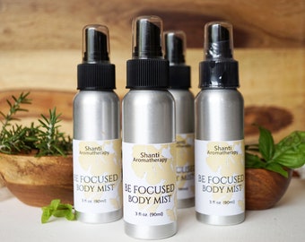 Be Focused Body Mist -  Aromatherapy Mist for Concentration - Focus - Energy - Invigorating - Rosemary black pepper Elemi - 3oz