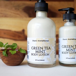 Green Tea and Mint Lotion 4oz or 8 oz Aromatherapy Lotion, All Natural Moisturizer, Antioxidant, Vegan Skin Care image 2