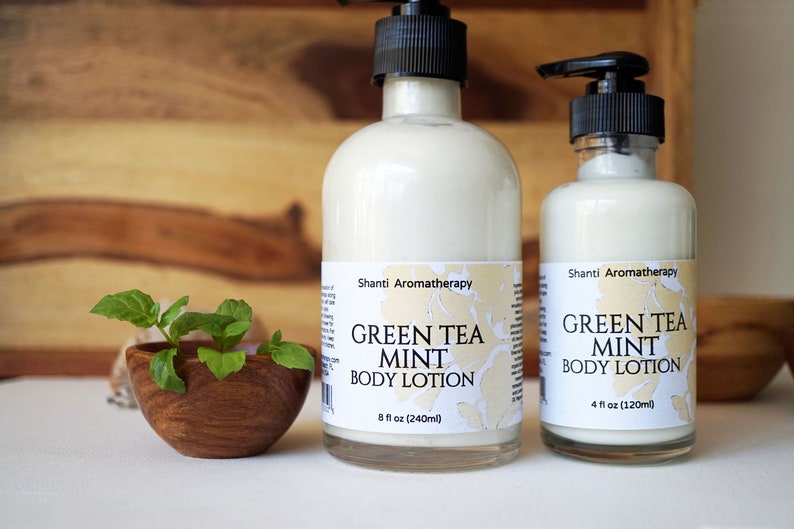 Green Tea and Mint Lotion 4oz or 8 oz Aromatherapy Lotion, All Natural Moisturizer, Antioxidant, Vegan Skin Care image 2