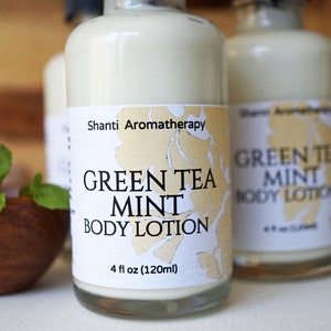 Green Tea and Mint Lotion 4oz or 8 oz Aromatherapy Lotion, All Natural Moisturizer, Antioxidant, Vegan Skin Care image 4