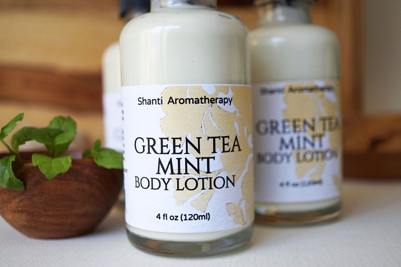 Green Tea and Mint Lotion 4oz or 8 oz Aromatherapy Lotion, All Natural Moisturizer, Antioxidant, Vegan Skin Care image 4