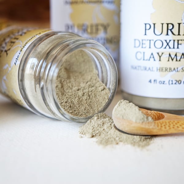 Clay Herbal Face Mask - Organic Green Clay and Seaweed Masque - Purify Detoxifying Mask - Spa Skin Treatment - Self Care - Oil Absorbing