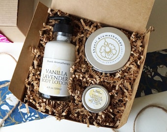 All Natural Gift Set  - Vanilla Lavender  - Self Care Gift - Care Package - Gifts For Mom, Gifts for Women, Office Gift