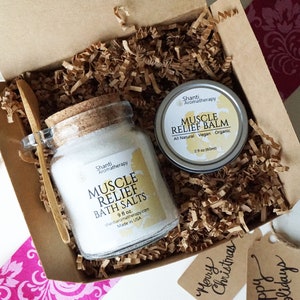 Muscle Relief Spa Gift Set - 9oz Bath Salts - 2oz Balm- Muscle Soak - Gifts For Dad - Gifts For Mom - Gifts For Athletes