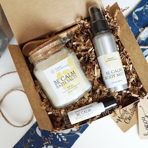 Be Calm Lavender Self Care Gift Set for Relaxation Stress Relief Anxiety - eco friendly gift - gift for Mom -