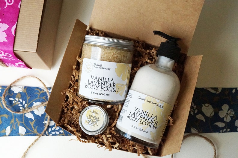 All Natural Gift Set Vanilla Lavender Self Care Gift Care Package Gifts For Mom, Gifts for Women, Office Gift image 5
